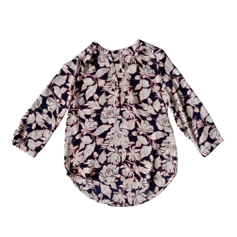 Dalia Sheer Lightweight Multicolor Tropical Flower Print V Neck Blouse Small